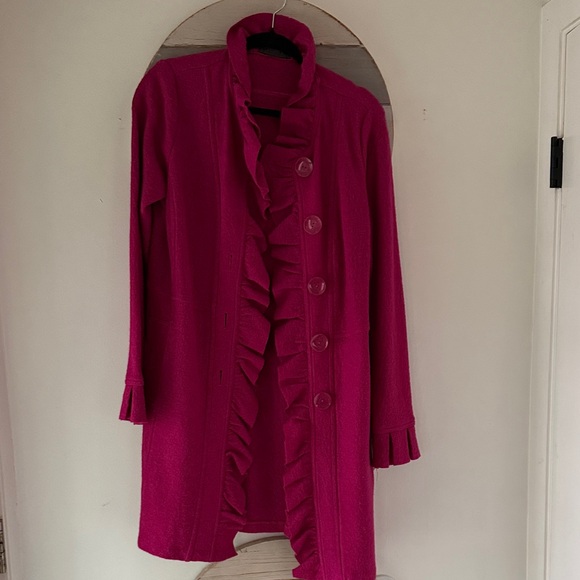 Pink Ruffled Button-Up Trench Coat - Picture 1 of 4